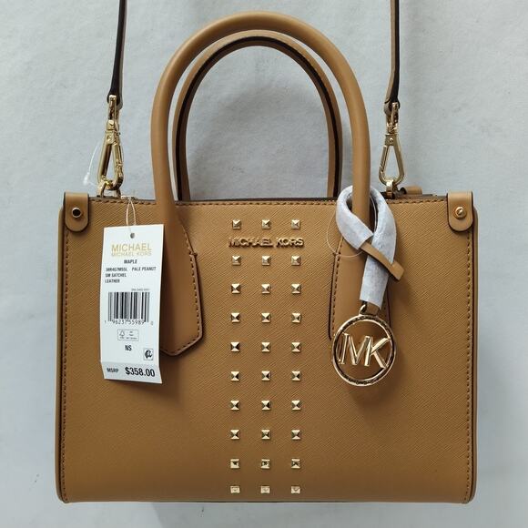 Michael Kors Maple Pinus Brown Leather Studded Top Handle Satchel Bag - NWT $358 - Picture 15 of 16